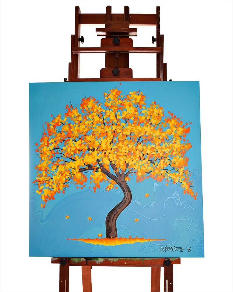 Quadro Original DNA Isaac Ipê Amarelo/fundo azul claro