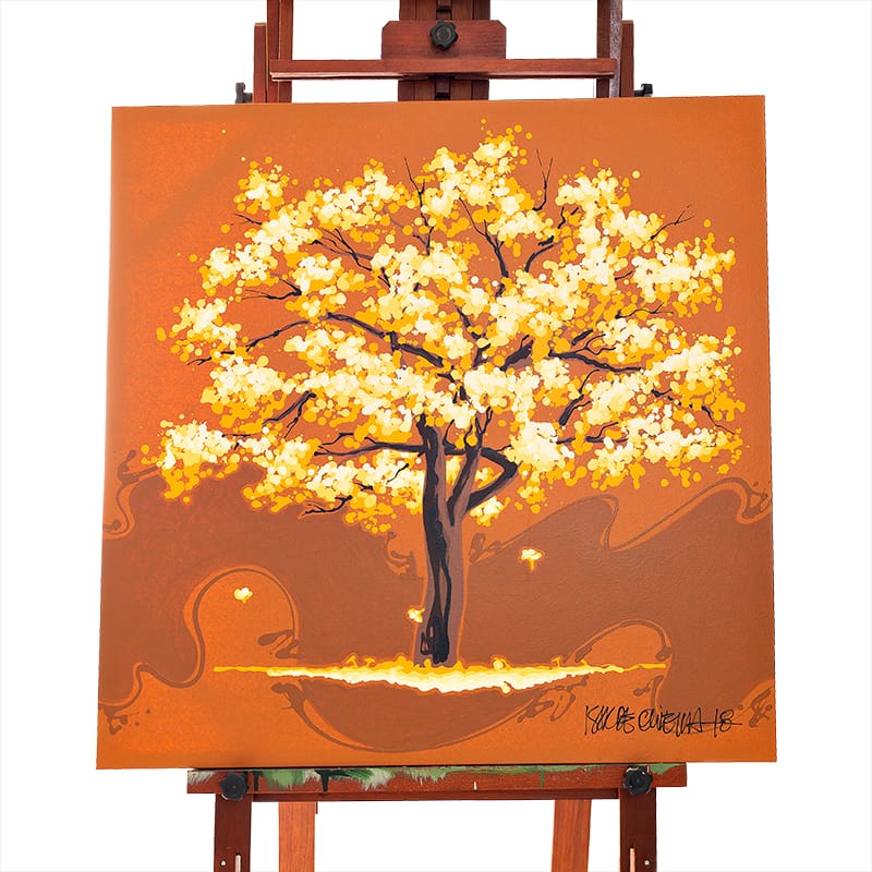 Quadro Original DNA Isaac Ipê Amarelo/fundo laranja queimado