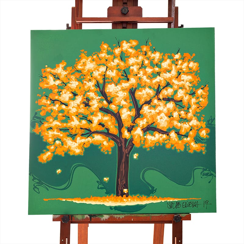 Quadro Original DNA Isaac Ipê Amarelo/fundo verde bandeira