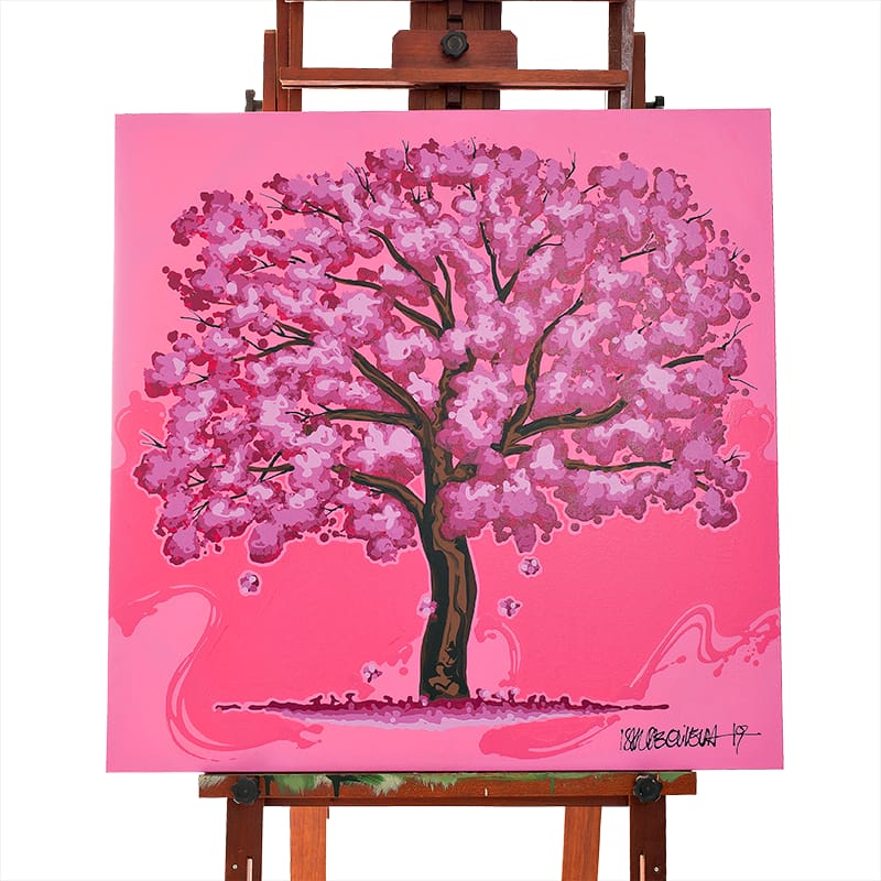 Quadro Original DNA Isaac Ipê Rosa/fundo rosa fechado