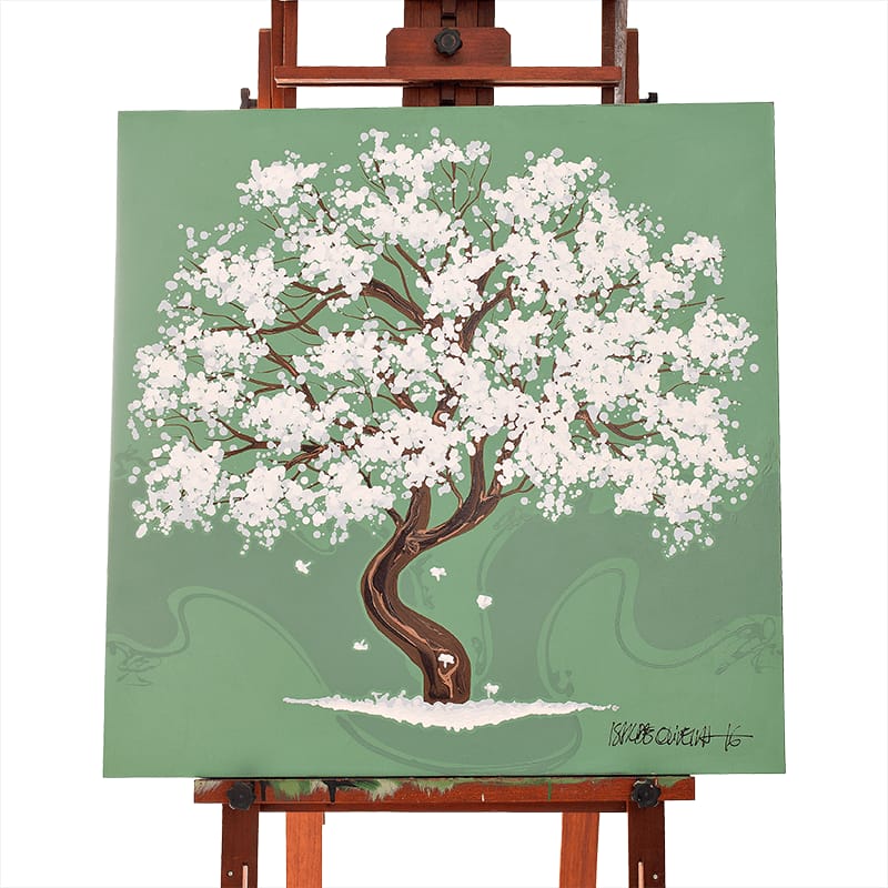 Quadro Original DNA Isaac Ipê Branco/fundo verde claro